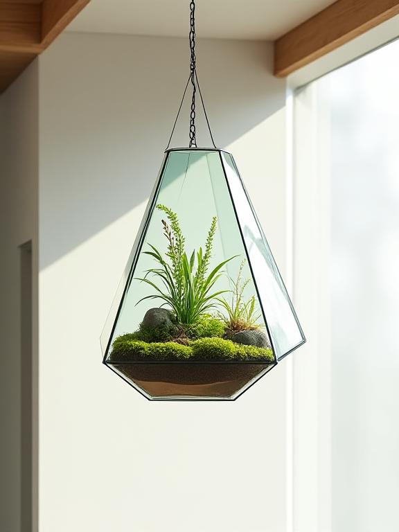 Terrario a forma geometrica appeso al soffitto